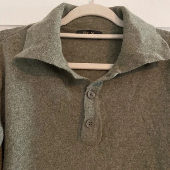 Rare Vintage DLN Di Laren Wool Blend Green Polo Sweater Size XL